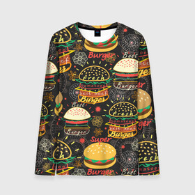 Мужской лонгслив 3D с принтом Гамбургеры в Петрозаводске, 100% полиэстер | длинные рукава, круглый вырез горловины, полуприлегающий силуэт | hamburgers | sandwic | булочка | бутерброды | быстрая | гамбургер | гамбургеры | геометрический | графика | еда | зелень | иллюстрация | картинка | кунжут | мода | мясо | надпись | орнамент | рисунок | свежий