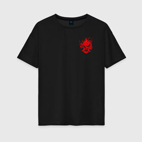 Женская футболка хлопок Oversize с принтом CYBERPUNK 2077 (НА СПИНЕ) в Петрозаводске, 100% хлопок | свободный крой, круглый ворот, спущенный рукав, длина до линии бедер
 | 2019 | cd project red | cyberpunk 2077 | future | hack | night city | samurai | sci fi | андроиды | безумие | будущее | киберпанк 2077 | логотип | роботы | самураи | фантастика | цифры