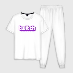 Мужская пижама хлопок с принтом Twitch Logo в Петрозаводске, 100% хлопок | брюки и футболка прямого кроя, без карманов, на брюках мягкая резинка на поясе и по низу штанин
 | game | gamer | logo | twitch | twitties | игры | логотип | стрим | твитч