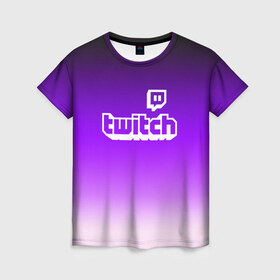 Женская футболка 3D с принтом Twitch в Петрозаводске, 100% полиэфир ( синтетическое хлопкоподобное полотно) | прямой крой, круглый вырез горловины, длина до линии бедер | game | gamer | logo | twitch | twitties | градиент | игры | логотип | стрим | твитч