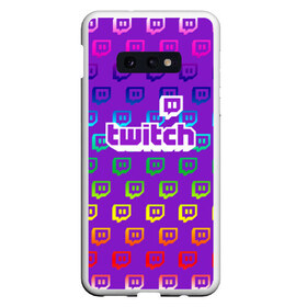 Чехол для Samsung S10E с принтом Twitch в Петрозаводске, Силикон | Область печати: задняя сторона чехла, без боковых панелей | game | gamer | logo | twitch | twitties | градиент | игры | логотип | стрим | твитч | текстура