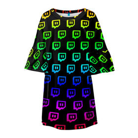 Детское платье 3D с принтом Twitch в Петрозаводске, 100% полиэстер | прямой силуэт, чуть расширенный к низу. Круглая горловина, на рукавах — воланы | Тематика изображения на принте: game | gamer | logo | twitch | twitties | градиент | игры | логотип | стрим | твитч | текстура