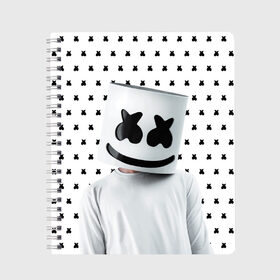 Тетрадь с принтом MARSHMELLO White в Петрозаводске, 100% бумага | 48 листов, плотность листов — 60 г/м2, плотность картонной обложки — 250 г/м2. Листы скреплены сбоку удобной пружинной спиралью. Уголки страниц и обложки скругленные. Цвет линий — светло-серый
 | marsh | marshmallow | marshmello | marshmelo | mello | music | smile | диджей | лого | маршмеллов | маршмеллоу | маршмеллу | маршмело | маршмелов | маршмелоу | музыка | музыкант | рожица | трэп | улыбка | хаус