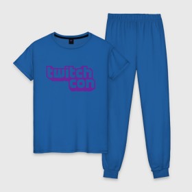Женская пижама хлопок с принтом TwitchCon в Петрозаводске, 100% хлопок | брюки и футболка прямого кроя, без карманов, на брюках мягкая резинка на поясе и по низу штанин | 