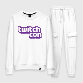 Женский костюм хлопок с принтом TwitchCon в Петрозаводске, 100% хлопок | на свитшоте круглая горловина, мягкая резинка по низу. Брюки заужены к низу, на них два вида карманов: два 