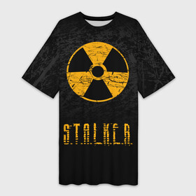 Платье-футболка 3D с принтом S.T.A.L.K.E.R. в Петрозаводске,  |  | anomaly | bandit | chernobyl | logo | pripyat | shadow of chernobyl | stalker | stalker 2 | zone | аномалия | бандиты | зона | лого | меченый | припять | сталкер | сталкер 2 | тени чернобыля | чернобыль | чистое небо