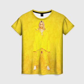 Женская футболка 3D с принтом Yellow Billie в Петрозаводске, 100% полиэфир ( синтетическое хлопкоподобное полотно) | прямой крой, круглый вырез горловины, длина до линии бедер | billie eilish | lovely | music | ocean eyes | pop | билли айлиш | девушка | музыка | океан | поп | эйлиш | элиш