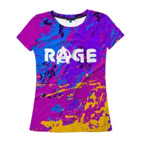 Женская футболка 3D с принтом RAGE 2 в Петрозаводске, 100% полиэфир ( синтетическое хлопкоподобное полотно) | прямой крой, круглый вырез горловины, длина до линии бедер | apocalypse | game | paints | rage | rage 2 | апокалипсис | безумие | брызги | игра | краски