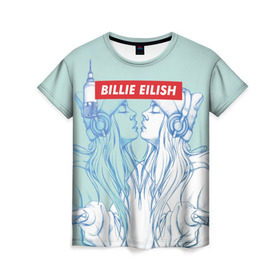 Женская футболка 3D с принтом Billie Eilish в Петрозаводске, 100% полиэфир ( синтетическое хлопкоподобное полотно) | прямой крой, круглый вырез горловины, длина до линии бедер | billie eilish | lovely | music | ocean eyes | pop | билли айлиш | девушка | музыка | океан | поп | эйлиш | элиш