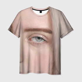 Мужская футболка 3D с принтом Ocean Eyes в Петрозаводске, 100% полиэфир | прямой крой, круглый вырез горловины, длина до линии бедер | billie eilish | lovely | music | ocean eyes | pop | билли айлиш | девушка | музыка | океан | поп | эйлиш | элиш