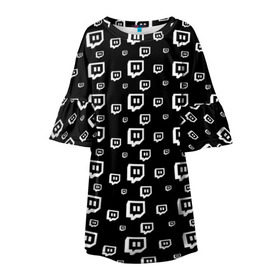 Детское платье 3D с принтом Twitch в Петрозаводске, 100% полиэстер | прямой силуэт, чуть расширенный к низу. Круглая горловина, на рукавах — воланы | black and white | game | gamer | logo | pattern | twitch | twitties | игры | логотип | паттерн | стрим | твитч | текстура | черно белый