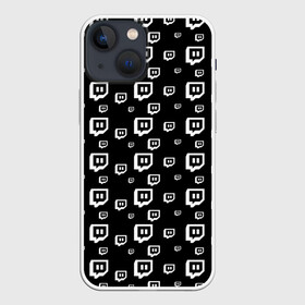 Чехол для iPhone 13 mini с принтом Twitch в Петрозаводске,  |  | black and white | game | gamer | logo | pattern | twitch | twitties | игры | логотип | паттерн | стрим | твитч | текстура | черно белый