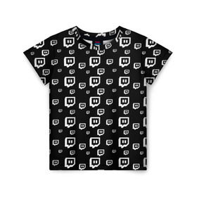 Детская футболка 3D с принтом Twitch в Петрозаводске, 100% гипоаллергенный полиэфир | прямой крой, круглый вырез горловины, длина до линии бедер, чуть спущенное плечо, ткань немного тянется | black and white | game | gamer | logo | pattern | twitch | twitties | игры | логотип | паттерн | стрим | твитч | текстура | черно белый