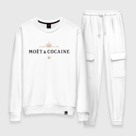 Женский костюм хлопок с принтом MOET & COCAINE в Петрозаводске, 100% хлопок | на свитшоте круглая горловина, мягкая резинка по низу. Брюки заужены к низу, на них два вида карманов: два 