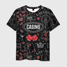 Мужская футболка 3D с принтом Казино в Петрозаводске, 100% полиэфир | прямой крой, круглый вырез горловины, длина до линии бедер | casi | азарт | америка | белый | город | графика | давай | игра | играть | игрок | иллюстрация | искусство | казино | картинка | карты | корона | красный | кубики | лас вегас | масти | мода | орнамент | покер