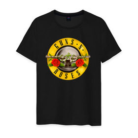 Мужская футболка хлопок с принтом Guns N` Roses в Петрозаводске, 100% хлопок | прямой крой, круглый вырез горловины, длина до линии бедер, слегка спущенное плечо. | guns n roses | hard rock