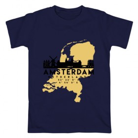 Мужская футболка хлопок с принтом Амстердам - Голландия в Петрозаводске, 100% хлопок | прямой крой, круглый вырез горловины, длина до линии бедер, слегка спущенное плечо. | 