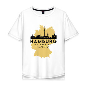 Мужская футболка хлопок Oversize с принтом Гамбург - Германия в Петрозаводске, 100% хлопок | свободный крой, круглый ворот, “спинка” длиннее передней части | Тематика изображения на принте: adventure | city | germany | travel | world | берлин | гамбург | германия | город | государство | европа | жизнь | карта | культура | люди | мир | народ | партиот | планета | приключение | путешествие | спорт | ссср | столи