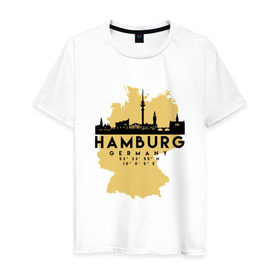 Мужская футболка хлопок с принтом Гамбург - Германия в Петрозаводске, 100% хлопок | прямой крой, круглый вырез горловины, длина до линии бедер, слегка спущенное плечо. | adventure | city | germany | travel | world | берлин | гамбург | германия | город | государство | европа | жизнь | карта | культура | люди | мир | народ | партиот | планета | приключение | путешествие | спорт | ссср | столи