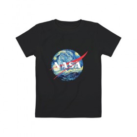 Детская футболка хлопок с принтом NASA в Петрозаводске, 100% хлопок | круглый вырез горловины, полуприлегающий силуэт, длина до линии бедер | alien | earth | express | futurama | galaxy | moon | nasa | planet | space | star | ufo | world | астронавт | вселенная | гагарин | галактика | звезда | звезды | земля | космонавт | космос | луна | мир | наса | небо | нло | планета | полёт