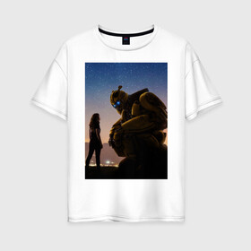 Женская футболка хлопок Oversize с принтом Бамблби в Петрозаводске, 100% хлопок | свободный крой, круглый ворот, спущенный рукав, длина до линии бедер
 | бамблби трансформеры робот авто фильм