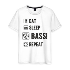 Мужская футболка хлопок с принтом Eat, sleep, bass, repeat в Петрозаводске, 100% хлопок | прямой крой, круглый вырез горловины, длина до линии бедер, слегка спущенное плечо. | автозвук | басы | музыка | сабвуфер