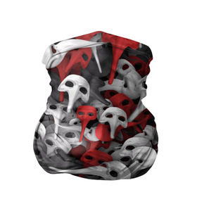Бандана-труба 3D с принтом Венецианские маски в Петрозаводске, 100% полиэстер, ткань с особыми свойствами — Activecool | плотность 150‒180 г/м2; хорошо тянется, но сохраняет форму | белый | венеция | длинный | карнавал | красный | маска | маскарад | нос | паттрен | театр | хипстер | черный