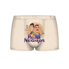 Мужские трусы 3D с принтом Hello Neighbor в Петрозаводске, 50% хлопок, 50% полиэстер | классическая посадка, на поясе мягкая тканевая резинка | Тематика изображения на принте: hello | horror | neighbor | survival | дом | нейбор | паркура | привет | сосед | стратегия | хеллоу