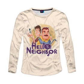 Женский лонгслив 3D с принтом Hello Neighbor в Петрозаводске, 100% полиэстер | длинные рукава, круглый вырез горловины, полуприлегающий силуэт | hello | horror | neighbor | survival | дом | нейбор | паркура | привет | сосед | стратегия | хеллоу