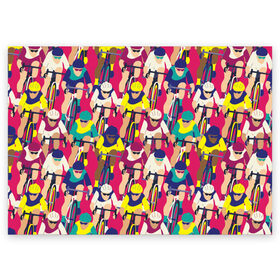 Поздравительная открытка с принтом Велоспорт в Петрозаводске, 100% бумага | плотность бумаги 280 г/м2, матовая, на обратной стороне линовка и место для марки
 | Тематика изображения на принте: athletes | bicycles | cycling | cyclists | sp | болельщик | велогонка | велосипедисты | велосипеды | графика | иллюстрация | искусство | картинка | красный | мода | поп арт | рисунок | сила | скорость | современное