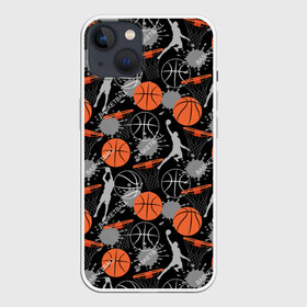 Чехол для iPhone 13 с принтом Basketball в Петрозаводске,  |  | basket | basketball | баскетбол | баскетбольные | болельщик | бросок | брызги | графика | иллюстрация | капли | картинка | кляксы | кольцо | мода | мячи | надпись | прыжок | рисунок | сетка | сила | скорость