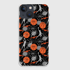 Чехол для iPhone 13 mini с принтом Basketball в Петрозаводске,  |  | basket | basketball | баскетбол | баскетбольные | болельщик | бросок | брызги | графика | иллюстрация | капли | картинка | кляксы | кольцо | мода | мячи | надпись | прыжок | рисунок | сетка | сила | скорость