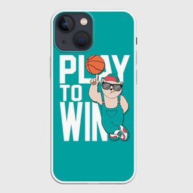 Чехол для iPhone 13 mini с принтом Play to win в Петрозаводске,  |  | баскетбол | баскетбольный | бейсболка | графика | животное | зелёный | играй | иллюстрация | картинка | комбинезон | кот | кроссовки | крутит | мода | мяч | на пальце | надпись | очки | победы | ради