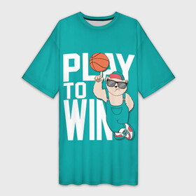 Платье-футболка 3D с принтом Play to win в Петрозаводске,  |  | Тематика изображения на принте: баскетбол | баскетбольный | бейсболка | графика | животное | зелёный | играй | иллюстрация | картинка | комбинезон | кот | кроссовки | крутит | мода | мяч | на пальце | надпись | очки | победы | ради