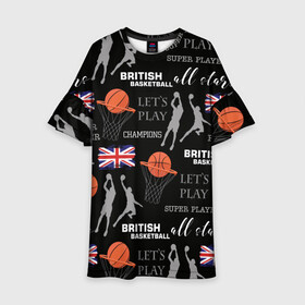 Детское платье 3D с принтом British basketball в Петрозаводске, 100% полиэстер | прямой силуэт, чуть расширенный к низу. Круглая горловина, на рукавах — воланы | англия | баскетбол | баскетбольные | болельщик | британия | британский | бросок | графика | держава | игра | иллюстрация | картинка | кольцо | мода | мячи | надпи | прыжок | рисунок | сетка | сила