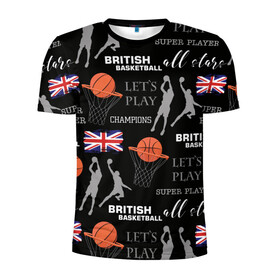 Мужская футболка 3D спортивная с принтом British basketball в Петрозаводске, 100% полиэстер с улучшенными характеристиками | приталенный силуэт, круглая горловина, широкие плечи, сужается к линии бедра | англия | баскетбол | баскетбольные | болельщик | британия | британский | бросок | графика | держава | игра | иллюстрация | картинка | кольцо | мода | мячи | надпи | прыжок | рисунок | сетка | сила