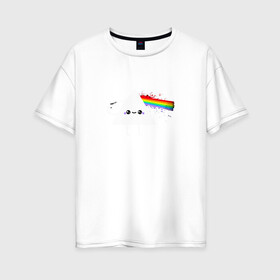 Женская футболка хлопок Oversize с принтом Kawaii Pink Floyd в Петрозаводске, 100% хлопок | свободный крой, круглый ворот, спущенный рукав, длина до линии бедер
 | anime | аниме | выстрел | лапочка | логотип | луч | милый | мимими | музыка | пистолет | прелесть | призма | радуга | рок | свет | треугольник