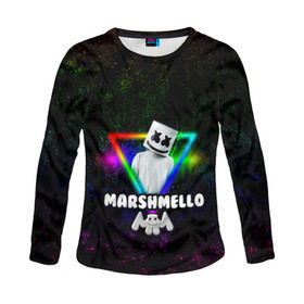 Женский лонгслив 3D с принтом Marshmello в Петрозаводске, 100% полиэстер | длинные рукава, круглый вырез горловины, полуприлегающий силуэт | christopher | comstock | dj | dotcom | friends | marshmallow | marshmello | usa | диджей | друзья | комсток | крис | маршмэллоу | продюсер | сша