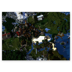 Поздравительная открытка с принтом City Of Minecraft в Петрозаводске, 100% бумага | плотность бумаги 280 г/м2, матовая, на обратной стороне линовка и место для марки
 | blade | blocks | creeper | cubes | game | ken | mine craft | minecraft | mobs | sword | игры | крипер | майн крафт | майнкрафт | моб
