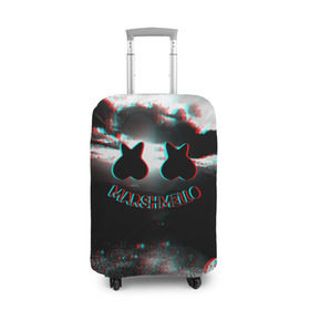 Чехол для чемодана 3D с принтом Marshmello в Петрозаводске, 86% полиэфир, 14% спандекс | двустороннее нанесение принта, прорези для ручек и колес | christopher comstock | dj | marshmello | music | диджей | клубная музыка | клубняк | крис комсток | логотип | маршмеллоу | музыка