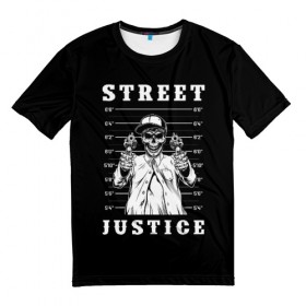 Мужская футболка 3D с принтом Street justice в Петрозаводске, 100% полиэфир | прямой крой, круглый вырез горловины, длина до линии бедер | justice | s | skeleton | skull | street | банда | бандана | бандит | бейсболка | графика | иллюстрация | картинка | мода | надпись | оружие | пистолеты | платок | револьверы | рисунок | символ | скелет | справедливость