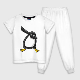 Детская пижама хлопок с принтом DAB Пингвин в Петрозаводске, 100% хлопок |  брюки и футболка прямого кроя, без карманов, на брюках мягкая резинка на поясе и по низу штанин
 | Тематика изображения на принте: animal | best | bird | dab | dabbig | dance | freedom | hip hop | music | penguin | rap | даб | даббинг | животные | крутой | лучший | мадагаскар | музыка | пингвин | птица | рэп | рэпер | свобода | север | танец | хип хоп