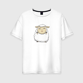 Женская футболка хлопок Oversize с принтом Fluff Off! в Петрозаводске, 100% хлопок | свободный крой, круглый ворот, спущенный рукав, длина до линии бедер
 | баран | барашек | злой | злюка | недовольный | овечка | овца | овчина | пушистик | пушистый | хороший