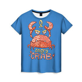 Женская футболка 3D с принтом Hungry crab в Петрозаводске, 100% полиэфир ( синтетическое хлопкоподобное полотно) | прямой крой, круглый вырез горловины, длина до линии бедер | Тематика изображения на принте: angry | crab | gloomy | hungry | ocean | red | sea | sign | stars | water | вода | голодный | графика | детский | звезды | злой | знак | иллюстрация | картинка | краб | красный | мода | море | морские | надпись | океан | рисунок | рыба