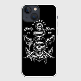Чехол для iPhone 13 mini с принтом Pirates в Петрозаводске,  |  | b | pirates | robbers | sea | skull | бандана | веселый | графика | иллюстрация | канат | картинка | кости | логотип | мода | морские | надпись | оружие | пираты | платок | разбойники | рисунок | роджер | сабли | стиль