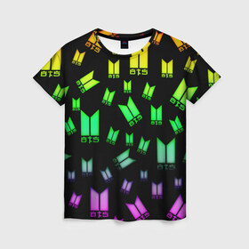 Женская футболка 3D с принтом BTS в Петрозаводске, 100% полиэфир ( синтетическое хлопкоподобное полотно) | прямой крой, круглый вырез горловины, длина до линии бедер | bangtan boys | j hope | jimin | jin | jungkook | k pop | rm | suga | v | бтс | кей | поп