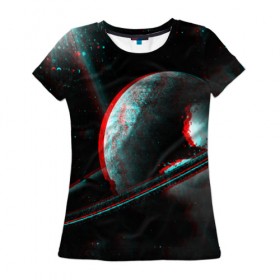 Женская футболка 3D с принтом Cosmos Glitch в Петрозаводске, 100% полиэфир ( синтетическое хлопкоподобное полотно) | прямой крой, круглый вырез горловины, длина до линии бедер | вселенная | глитч | звезды | земля | космос | плеяды | пространство
