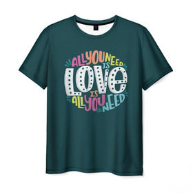 Мужская футболка 3D с принтом All You Need is Love в Петрозаводске, 100% полиэфир | прямой крой, круглый вырез горловины, длина до линии бедер | all you need is love | beatles | love | битлс | всё что нужно | надпись | рок