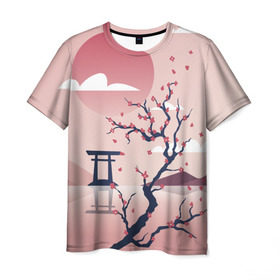 Мужская футболка 3D с принтом Японский мотив в Петрозаводске, 100% полиэфир | прямой крой, круглый вырез горловины, длина до линии бедер | Тематика изображения на принте: 23 | 8 | азия | вип | вишня | горы | дерево | дизайн | мода | небо | новинка | новый год | подарок | сакура | солнце | стритвир | топ | тренд | цветок | япония