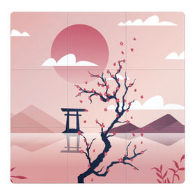 Магнитный плакат 3Х3 с принтом Японский мотив в Петрозаводске, Полимерный материал с магнитным слоем | 9 деталей размером 9*9 см | Тематика изображения на принте: 23 | 8 | азия | вип | вишня | горы | дерево | дизайн | мода | небо | новинка | новый год | подарок | сакура | солнце | стритвир | топ | тренд | цветок | япония